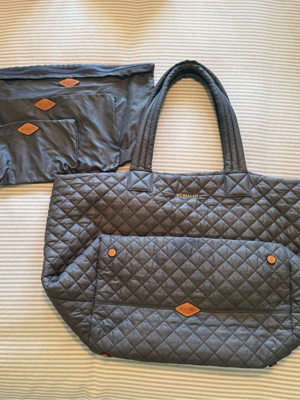 MZ Wallace Gray Quilted ORIGINAL Large MetroTote with Leather Accents